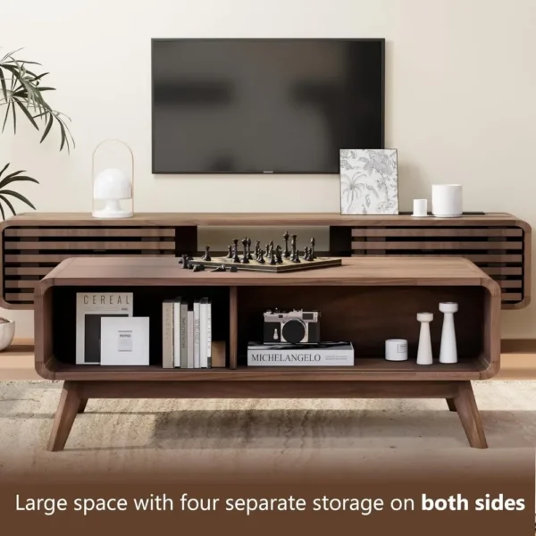 Coffee Table,Mid Century Modern Table with Storage,Sliding Fence Door,Farmhouse Wooden Coffee Table for Living Room, - Image 5