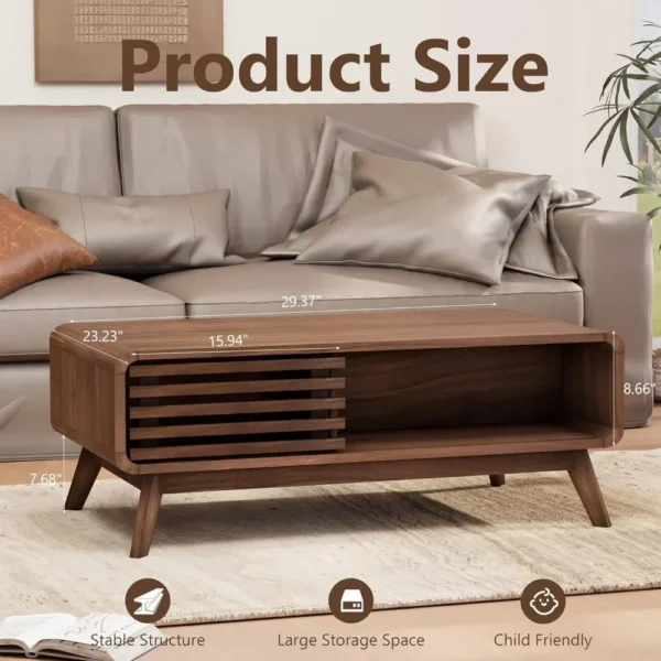 Coffee Table,Mid Century Modern Table with Storage,Sliding Fence Door,Farmhouse Wooden Coffee Table for Living Room, - Image 6