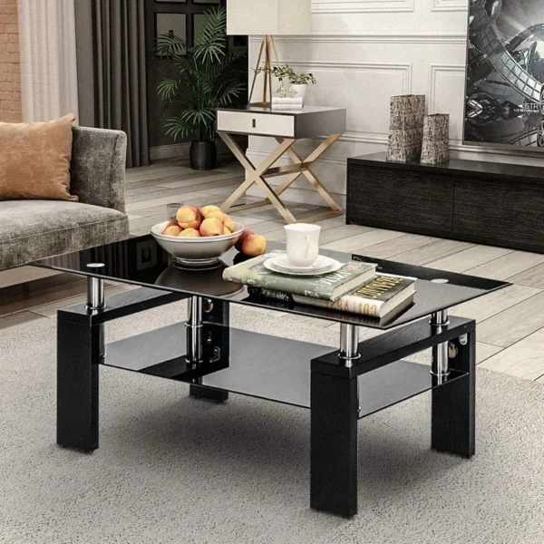 Rectangle Glass Coffee Table,Glass Coffee Tables for Living Room,Rectangle Clear Coffee Table for Home Office - Image 2