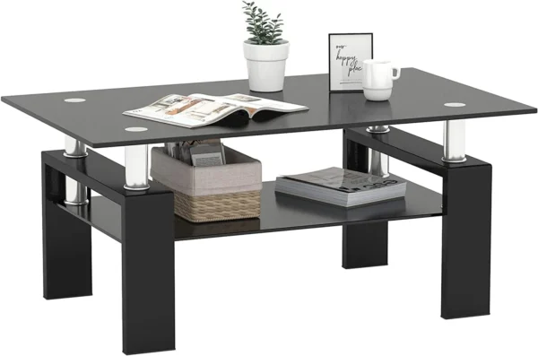 Rectangle Glass Coffee Table,Glass Coffee Tables for Living Room,Rectangle Clear Coffee Table for Home Office
